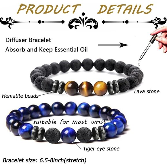 12Pcs Natural Stone Lava Rock Beaded Bracelets for Men and Women, 8mm, Stretchy, - Picture 2 of 7